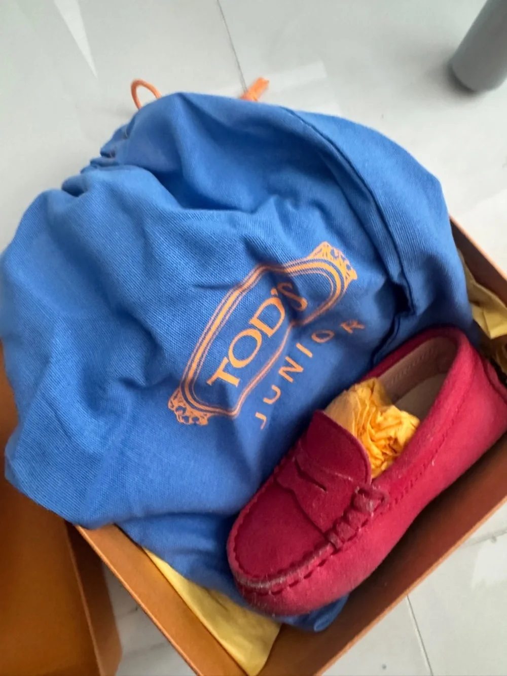 Tod's Kids Red Suede Moccasins